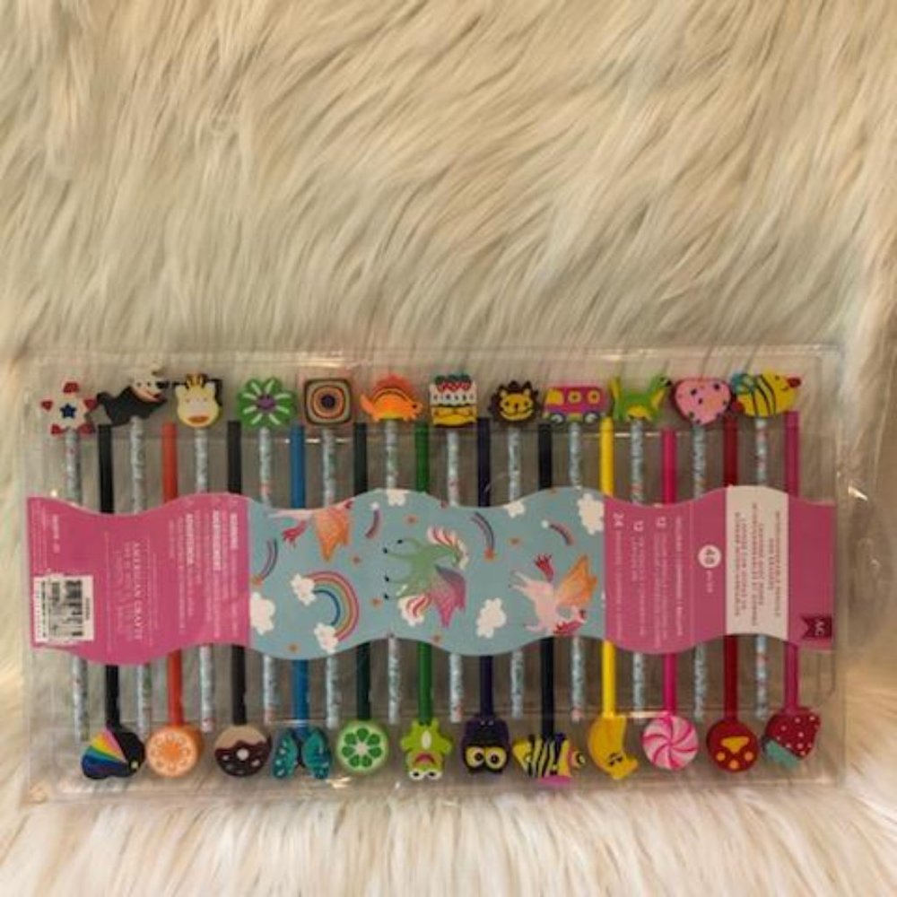 American Crafts 48 Piece Pencil/Eraser Set